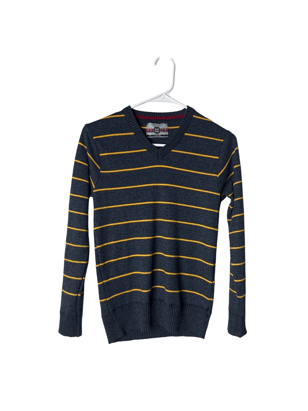 FAZE 1 Boy’s Gray Blue Yellow Stripe Long Sleeve Knit Pullover Sweater L 14/16